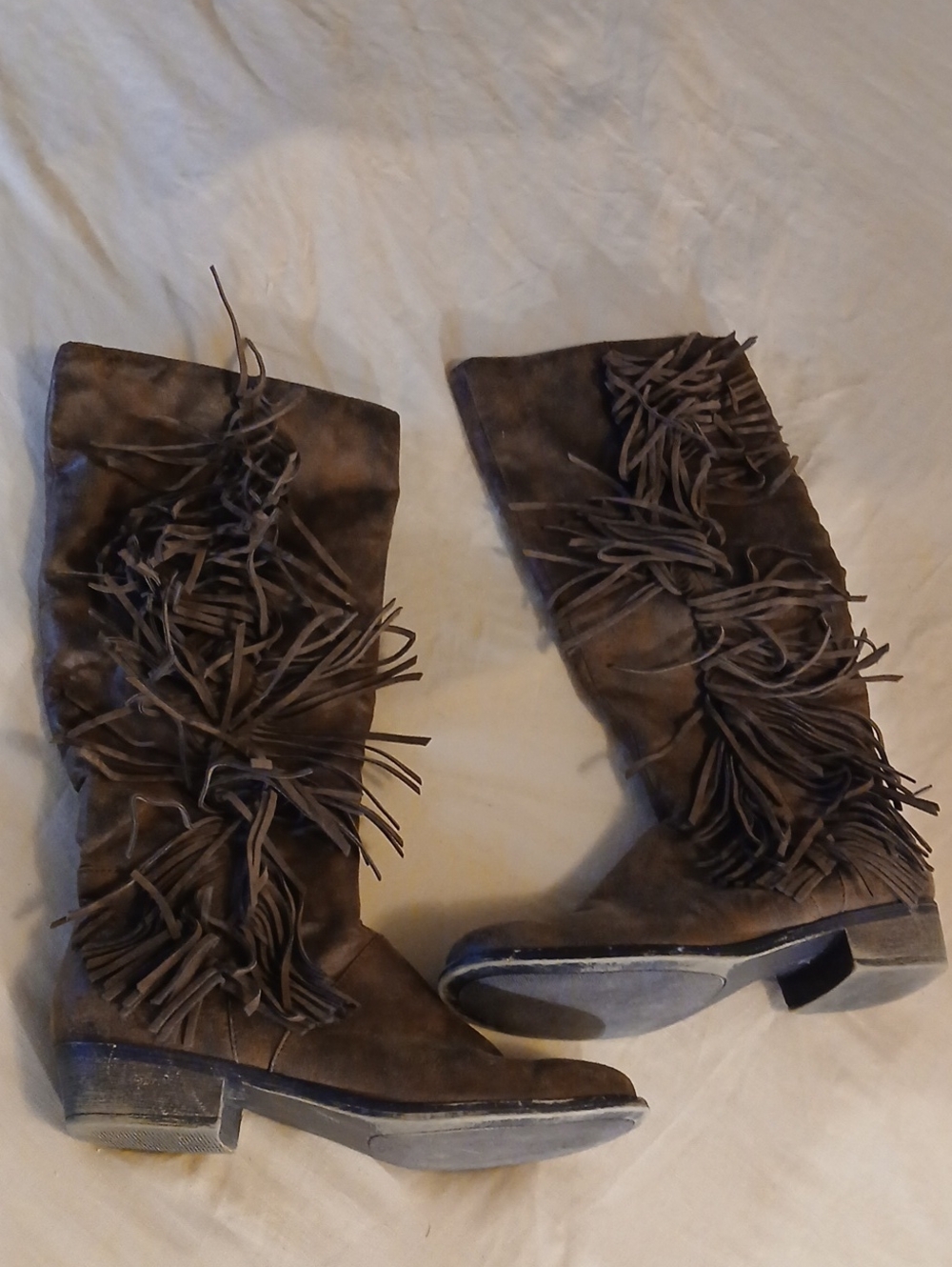 Rampage Dark Brown Fringe Mid-Calf Heeled Boots